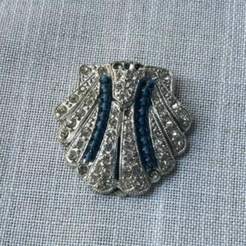 1940s Art Deco Revival Rhinestone & Blue Bead Fur Clip